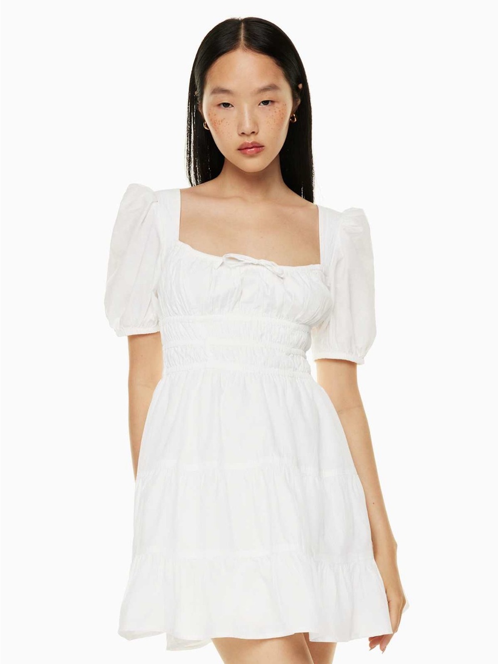 Sunday Best Martine Poplin Short-sleeve Dress, White, Size Medium